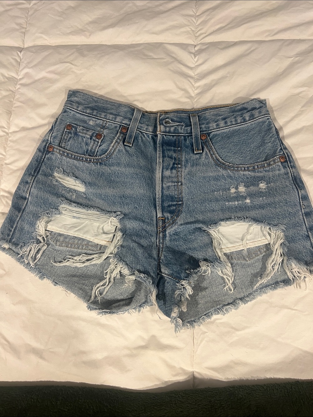 Levi's Light Blue Distressed High-Waist Denim Shorts